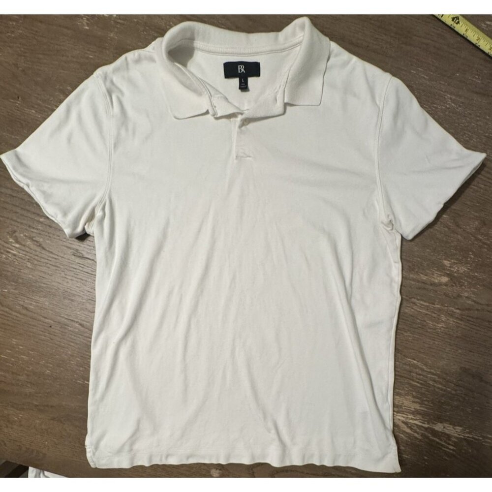 Banana Republic Men Large Polo Lux Touch Optic White TALL LONG Preppy